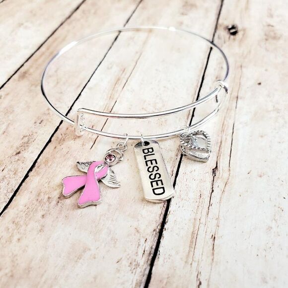 Breast Cancer Awareness Bracelet, Pink Ribbon, Motivational Gift - Picture 11 of 12